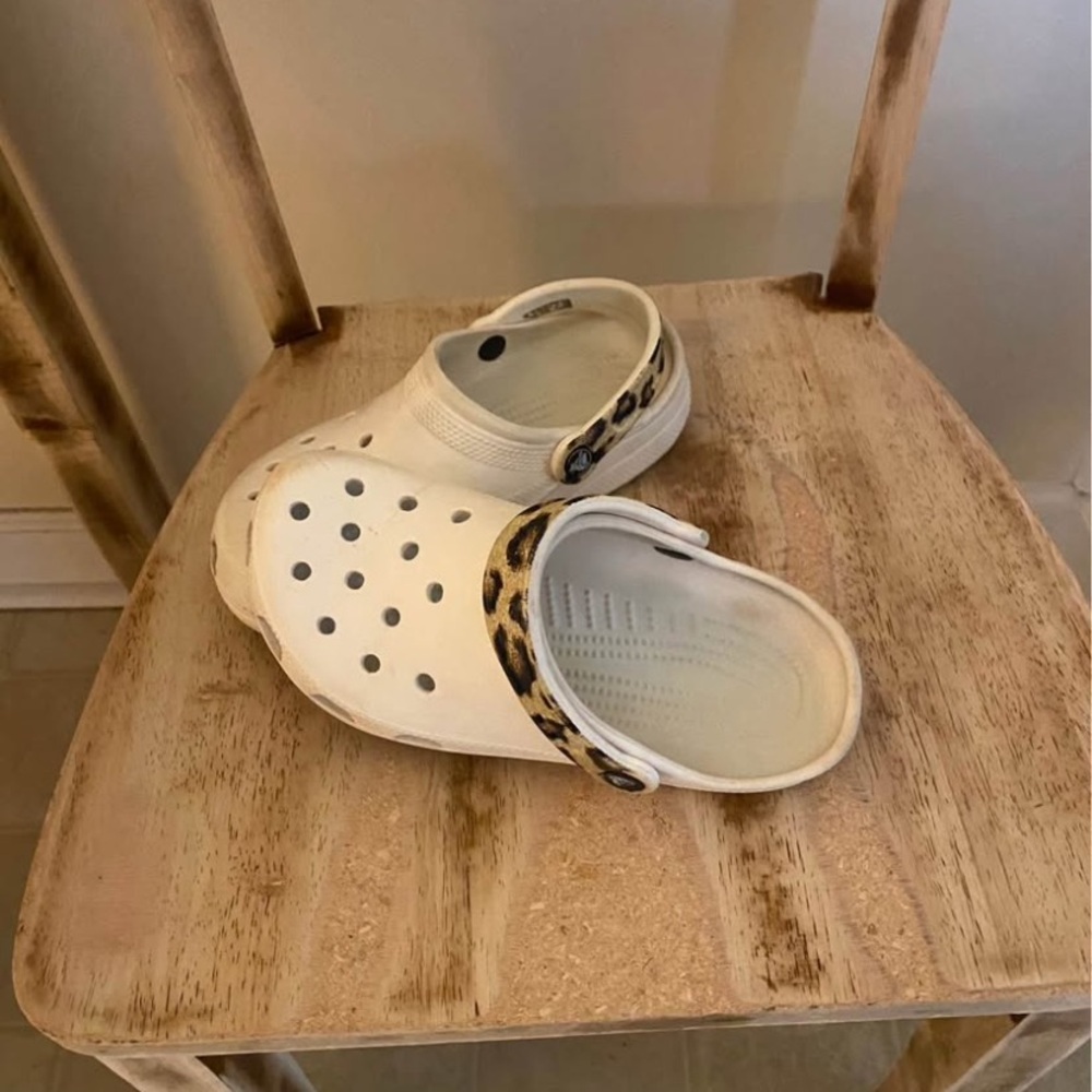 CROCS White and Brown Mules & Clogs with Signature Design